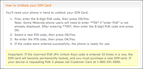 puk code for sprint